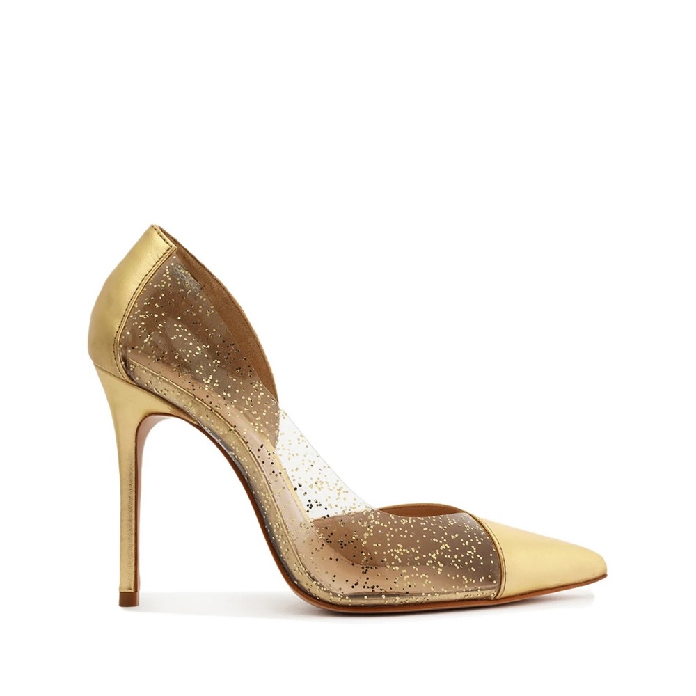 SCHUTZ Gold Glitter Heels